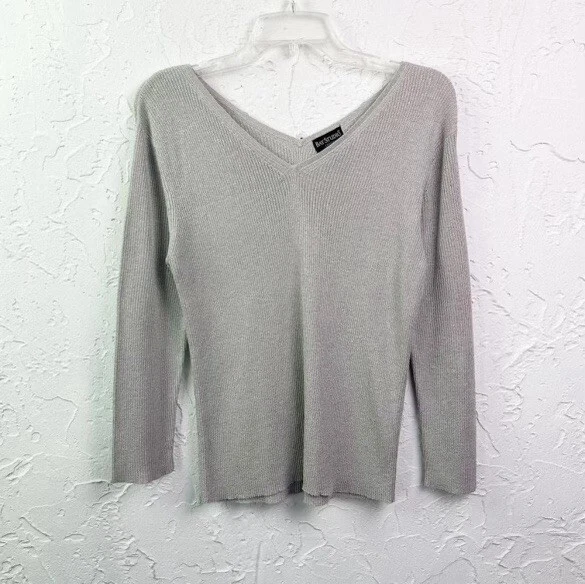 Top de manga larga tejido acanalado de seda plateado metálico y2k principios de la década de 2000 mediano Foto 1 de 4