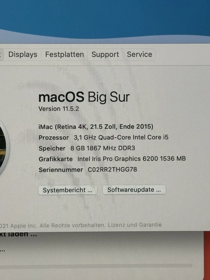 iMac 21,5'' Retina 4K i5 2015 8GB RAM 1 TB Fusiondrive - Bild 1 von 1