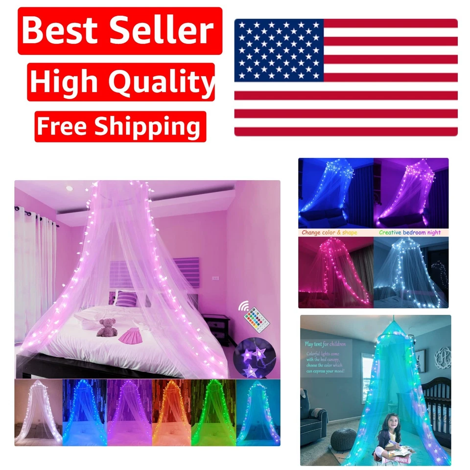 Toldo de cama que cambia de color con luces LED estrella - Perfecto para dulces sueños Foto 1 de 4