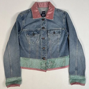 VTG Gap Denim Cropped Jean Jacket Button Up Long Sleeve Women's Size S Colorful - Bild 1 von 12