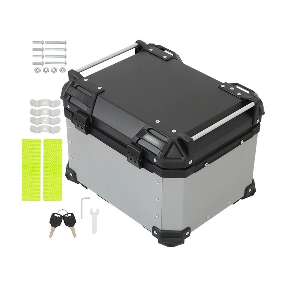Motorcycle Luggage Waterproof Tail Box Top Case Scooter Trunk Storage 45L Silver Foto 1 de 4