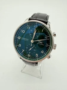 IWC Portugieser grünes Zifferblatt schwarzes Lederband Herrenuhr - IW371615 - Bild 1 von 15