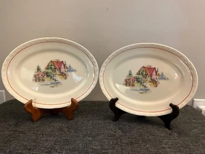 DOS platos vintage para hornear Crooksville Petit Point diseño de casa de campo ¡GENIAL! - Imagen 1 de 6