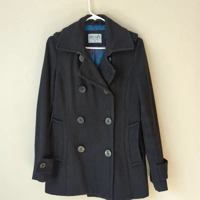 Vintage Delias Y2K Peacoat Sailer Sz M Double Breasted Wool Blend Black - Image 1 of 4
