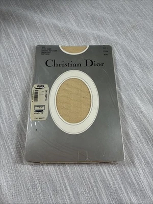 Christian Dior Petite Bow Pattern Pantyhose  Sz 3 Straw Sandalfoot New Rare - Image 1 of 4