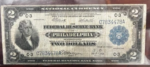 "1918 $2 Federal Reserve Bank Note Philadelphia ""Battleship"" Fr. 756" - Picture 1 of 6