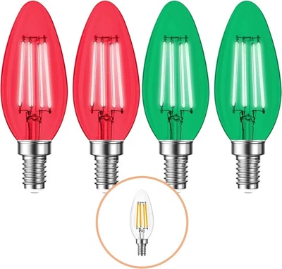4 Pack Filament E12 Candelabra LED Christmas Light Bulbs - 4W 40 Watt Equivalent - Image 1 of 4