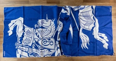 BURBERRY blue & white EKD knight logo print large rectangle silk scarf authentic - Image 1 of 4