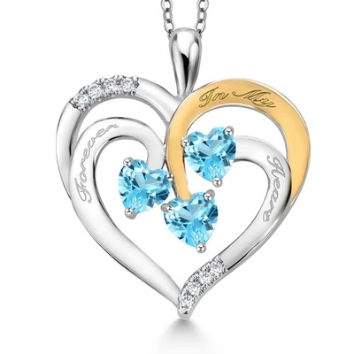 Colgante enchapado en rodio con cadena con topacio azul suizo en forma de corazón de 1,65 quilates Foto 1 de 3