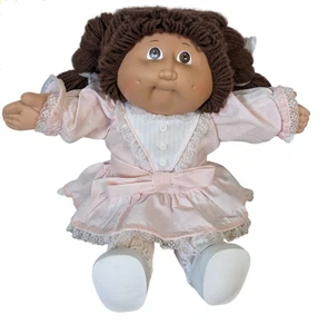 Cabbage Patch Kids Doll 1985 Original Pink Dress, Tights & Shoes Brown Braids - Picture 1 of 17
