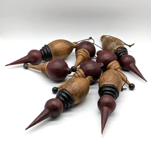 Primitive Style Finial Ornaments Set of 8 Lightweight Burgundy Tan Pendulum - Picture 1 of 5