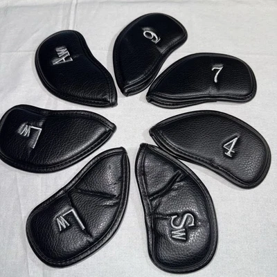 Fundas para cabeza de hierros de golf, cuero sintético grueso, juego de 7 piezas, para zurdos, en buen estado. Foto 1 de 4
