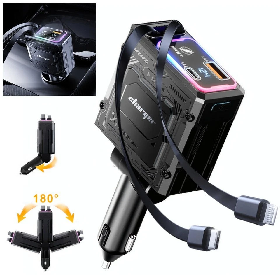 USB Zigarettenanzünder-Verteiler 120W 4 in 1 Einziehbares Auto Ladegerät Adapter - Bild 1 von 4