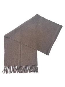 FENDI Cravatte Solid Logo Brushed Woven Cashmere Fringe Brown Rectangle SCARF - Picture 1 of 8