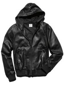 Gap x GQ En Noir Black Hooded Leather Jacket Small Rare