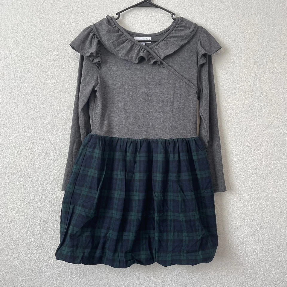 Vestido a Cuadros Chasing Fireflies Jóvenes Niñas Talla XL (14/16) Gris/Verde Borde con Volantes Foto 1 de 4