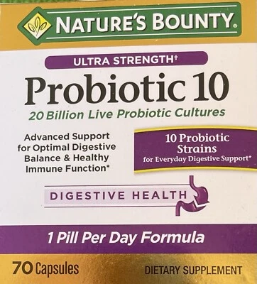 Probiótico Natures Bounty Ultra Strength 10. 70 cápsulas. CAD: 1/27 Foto 1 de 4
