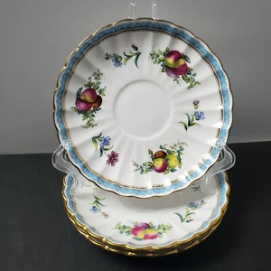 3 Spode Saucer Plates Trapnell Sprays Blue Floral Fruit Y8403 5" Diameter Vtg - Picture 1 of 10