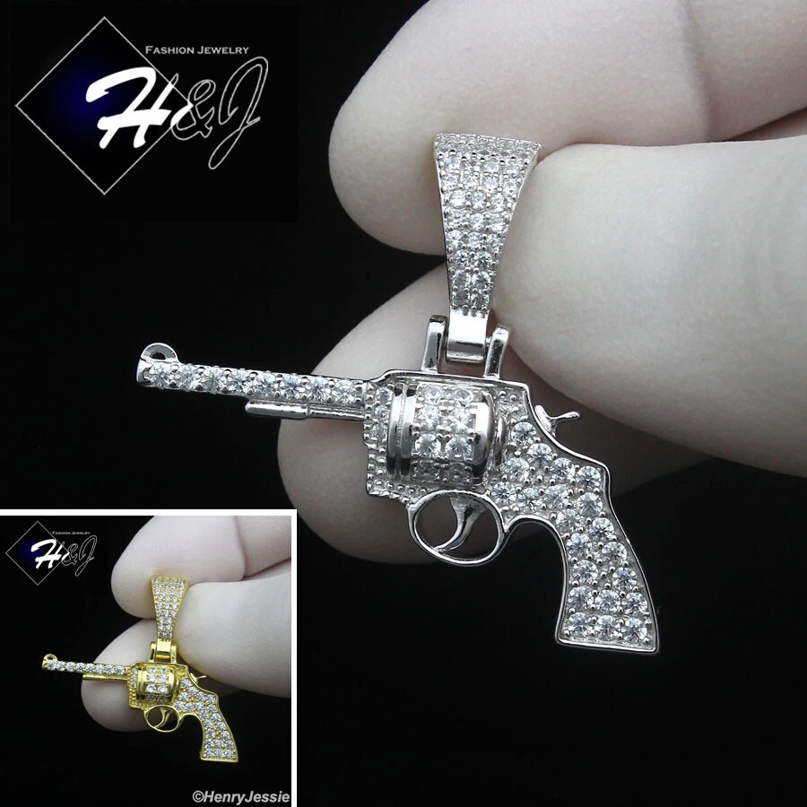 HOMBRE MUJER 925 PLATA ESTERLINA CIRCONITA HELADA CHAPADO EN ORO/PLATA PISTOLA COLGANTE*SP455 Foto 1 de 1