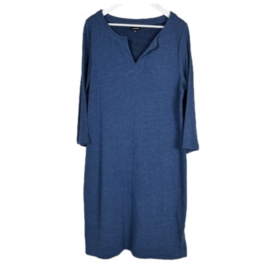 J. Peterman Dress Large Blue Cotton Blend V neck - Image 1 of 4