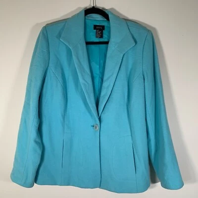 Blazer R.Q.T para mujer 14 azul brillante chaqueta de un solo botón con bolsillos mezcla de poliéster Foto 1 de 4