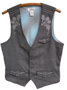 Pila Design Mens Size S Vest Grey Embroidered Button Lined Faux Pockets - Picture 1 of 10