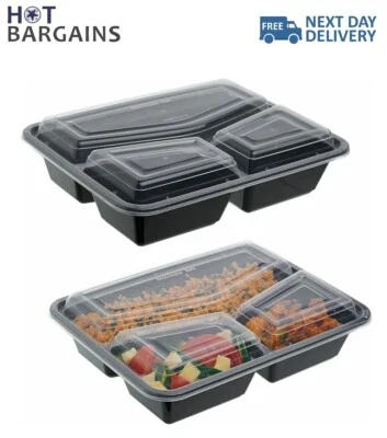 Takeaway Food Storage Containers 3Compartment Disposable Lunch Boxes Reusable