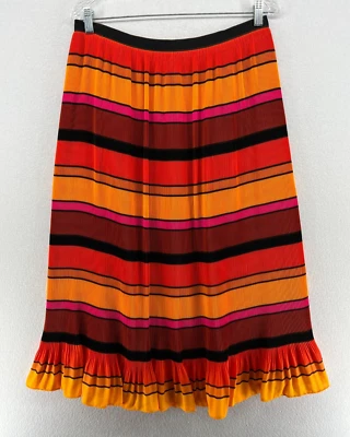 J.CREW Skirt 10 M Straight Pleat Striped Crepe Swing Zip Back Midi Orange NEW - Image 1 of 4