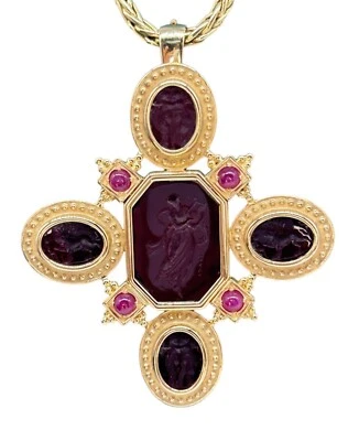 Colgante Estate Tagliamonte vidrio veneciano tallado sólido oro amarillo 14K rubí Foto 1 de 4