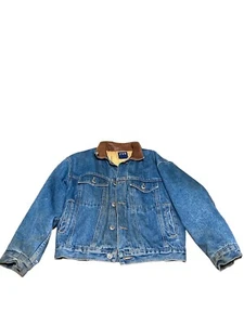 Vintage GAP Denim Jacket With Leather Collar Size youth Medium - Picture 1 of 7