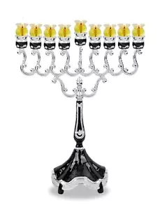 Silver Plated Oil Menorah With Black Marble Accents Fits Standard Chanukah Oil C - Picture 1 of 6