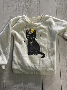 Kensie Girl sequined black cat cream sweater size 6 girls Halloween Soft Fluffy - Picture 1 of 14
