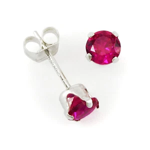 4mm Round Ruby Simulant Post Stud Earrings in SOLID Sterling Silver - NEW! - Picture 1 of 6
