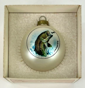 VTG 1986 Bass Pro Shop Wildlife Christmas Ornament Large Mouth Bass Round Glass - Picture 1 of 4