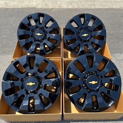 20" Chevrolet CHEVY Silverado 2500 HD 3500 OEM FACTORY WHEELS RIMS Black GMC 4 - Image 1 of 4