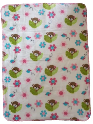 Manta Bebé Mono Garanimals Blanco Rosa Borde Puntada Flores Pájaros Hojas Foto 1 de 4