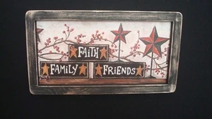 Primitive Print **FAITH FAMILY FRIENDS** black frame 7" x 12" - Picture 1 of 2