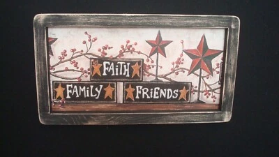 Primitive Print **FAITH FAMILY FRIENDS** black frame 7" x 12" - Image 1 of 2