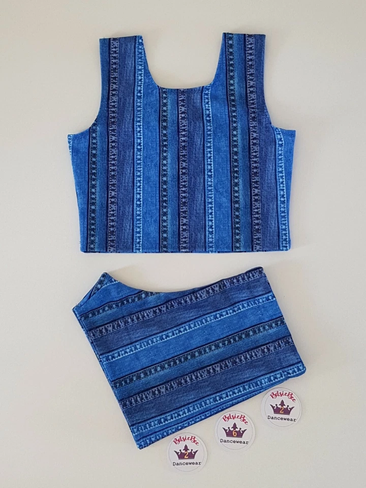 (#262) Age 9/11 Freestyle Dance Scoop Neck Cropped Top/Shorts Seamed Denim Lycra - Image 1 of 1