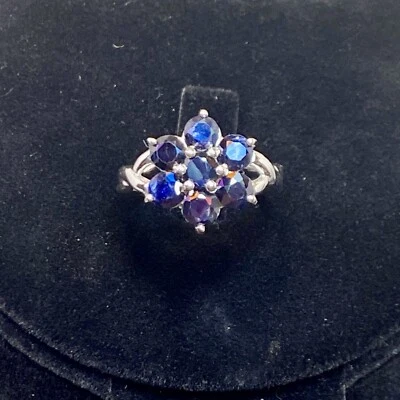 Anillo de zafiro negro creado en laboratorio de plata de ley talla 9 Foto 1 de 4