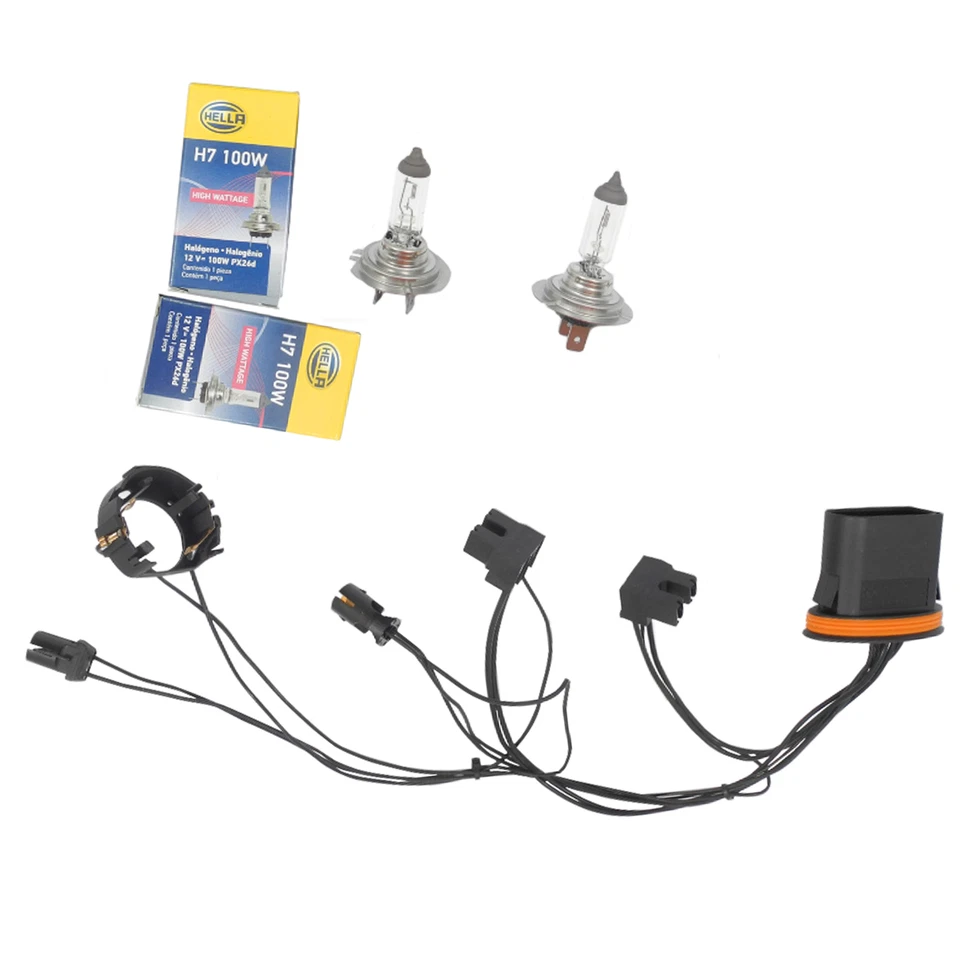 Arnés de cableado y bombilla de faro izquierdo derecho para Benz C230 C250 H7 100W Foto 1 de 2