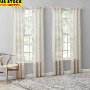 Sheer Curtain Panels Set of 4 Rod Pocket Modern Scroll Lightweight Polyester New - Picture 1 of 5
