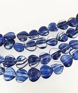 Dark blue Rutilated Quartz heart beads. Shimmering heart beads. Eight pieces - Picture 1 of 5