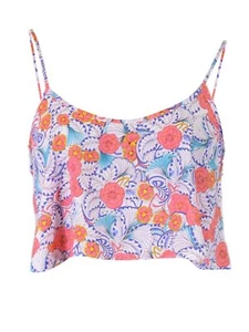 Top corto tejido fluido con tirantes de espagueti estampado de flores hippie de cachemira, mediano - Imagen 1 de 4