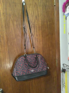 Coach Katy Dome Satchel. Black background with red, blue, purple flowers. GUC. - Picture 1 of 5