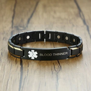 Medical Alert Magnetic Healing Therapy Bangle Chain Men Bracelet BLOOD THINNER - Picture 1 of 10