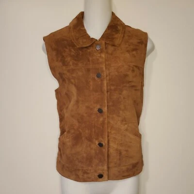 Eddie Bauer Womens Small Leather Vest Brown Washable Button Up Sleeveless Jacket - Изображение 1 из 4