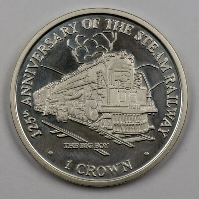 1998 Isle of Man Anniv. of Steam Railway Big Boy crown silver proof - Image 1 of 2