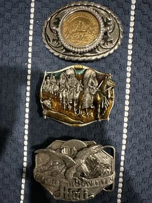 Lote De Hebillas De Cinturón Nativo Americano/Wells Fargo & Co/Roca Como Nuevo De Colección Foto 1 de 4