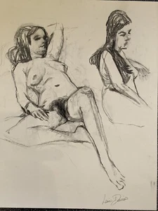 Large Original pencil & charcoal drawing by Lewis Davies 1939-2010 nude woman - Picture 1 of 18